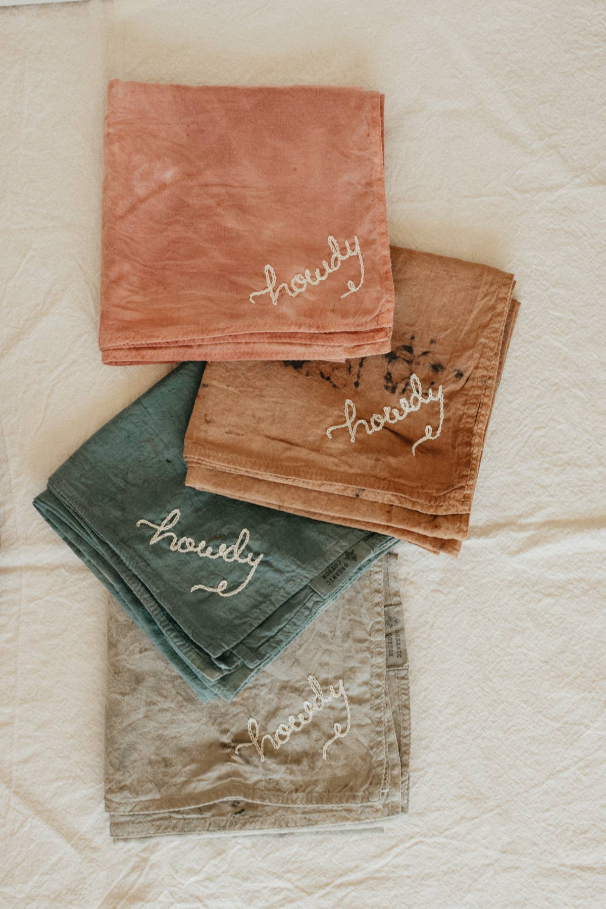 Howdy Hand Embroidered + Hand Dyed Organic Cotton Bandana | Night Green