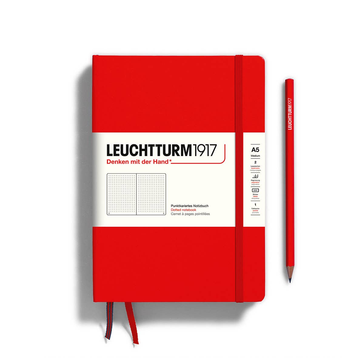 Medium (A5) Notebook: Red / Hardcover / Dotted