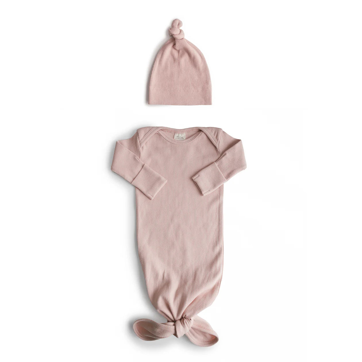 Blush Ribbed Knotted Baby Gown + Beanie Set