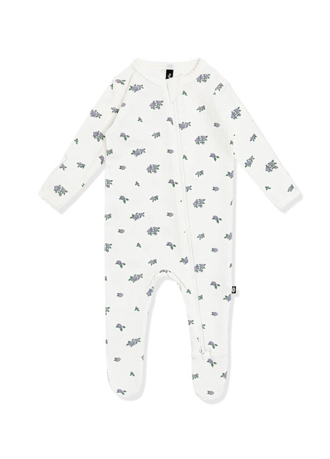 Pointelle Zippered Footie in Spray Rose