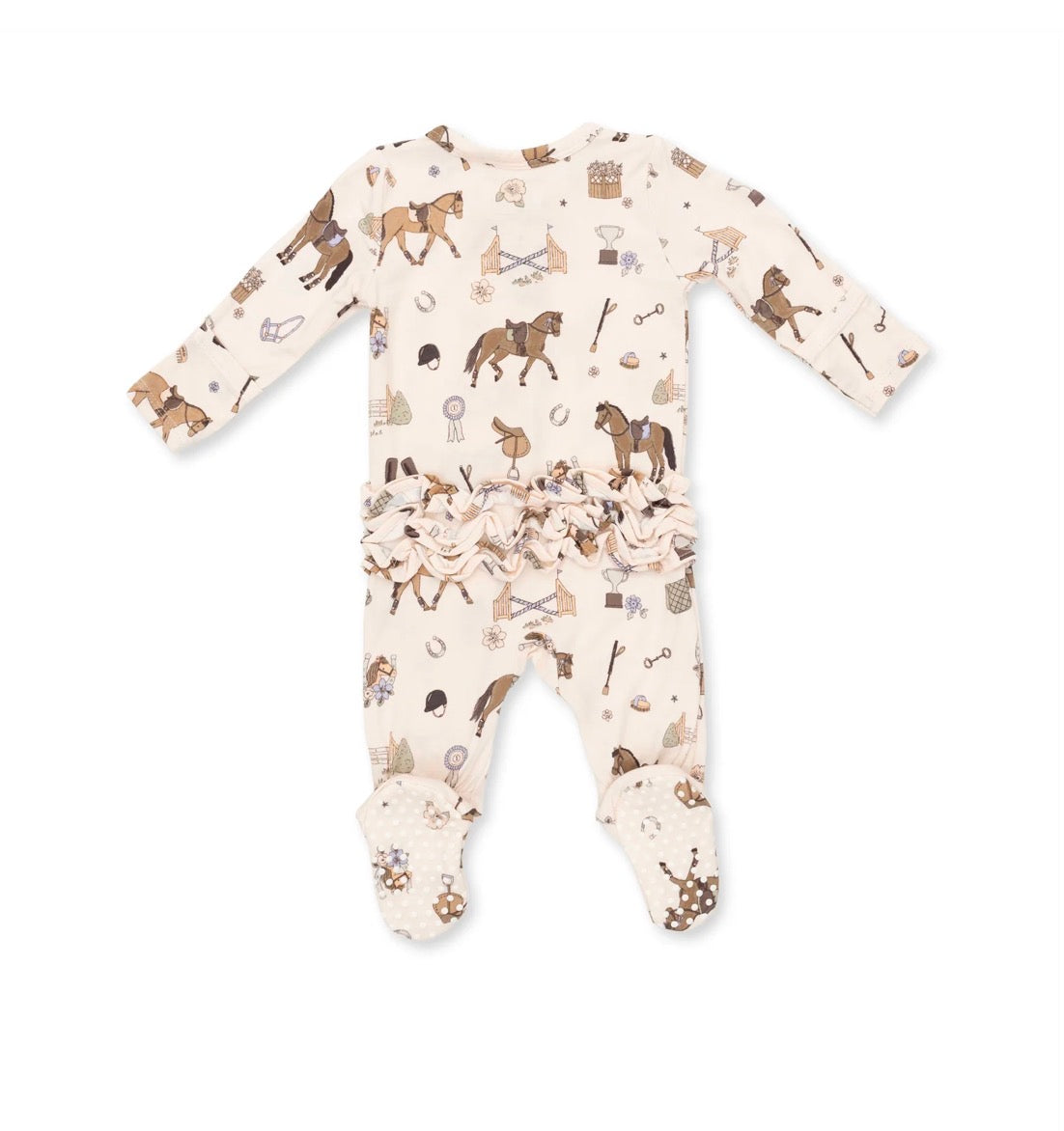 Pretty Equestrian 2 Way Ruffle Back Zipper Footie
