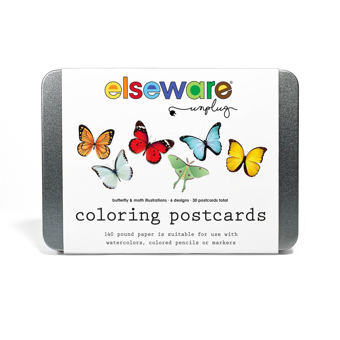 Coloring Postcards with 6 Butterfly + Moth Designs