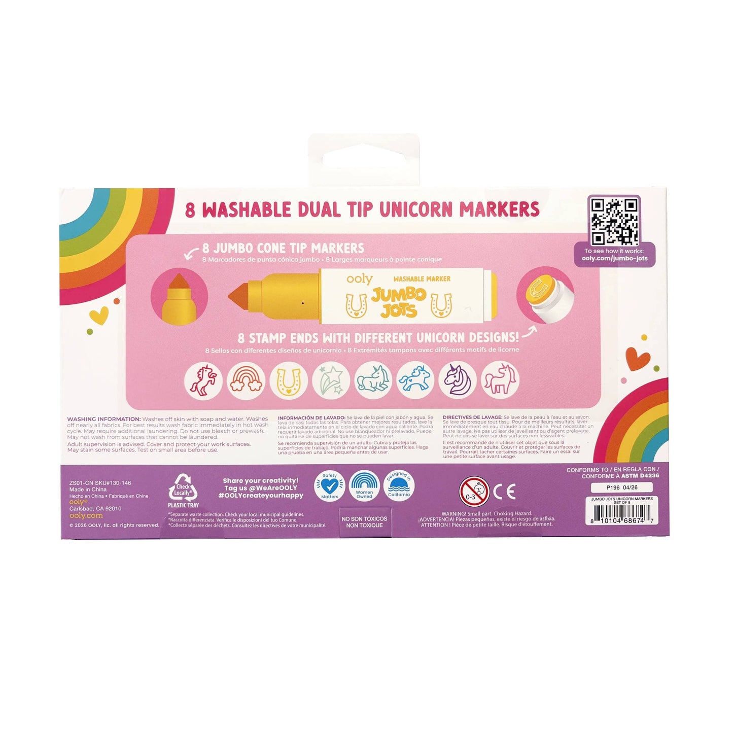 Jumbo Jots Dual Tip Unicorn Markers | Set of 8