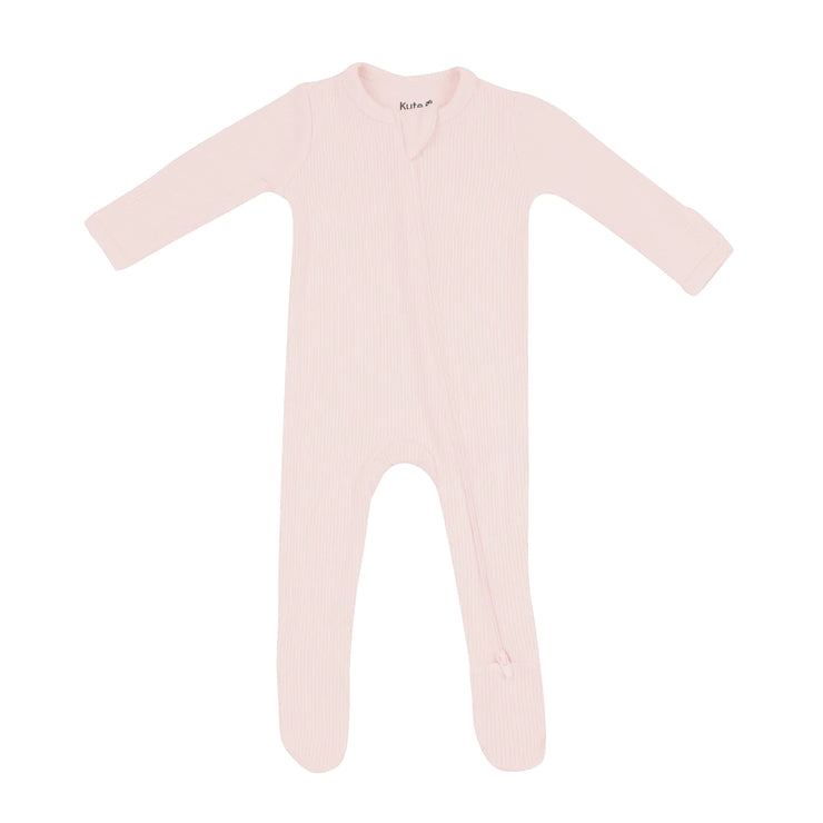Ribbed Zipper Footie in Blush