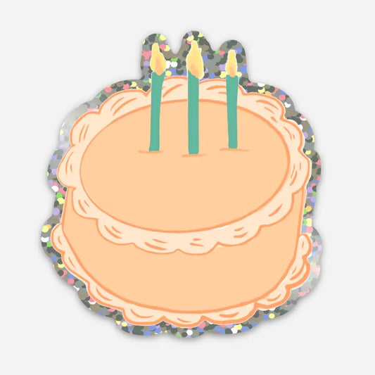 Vintage Birthday Cake Glossy Premium Vinyl Glitter Sticker