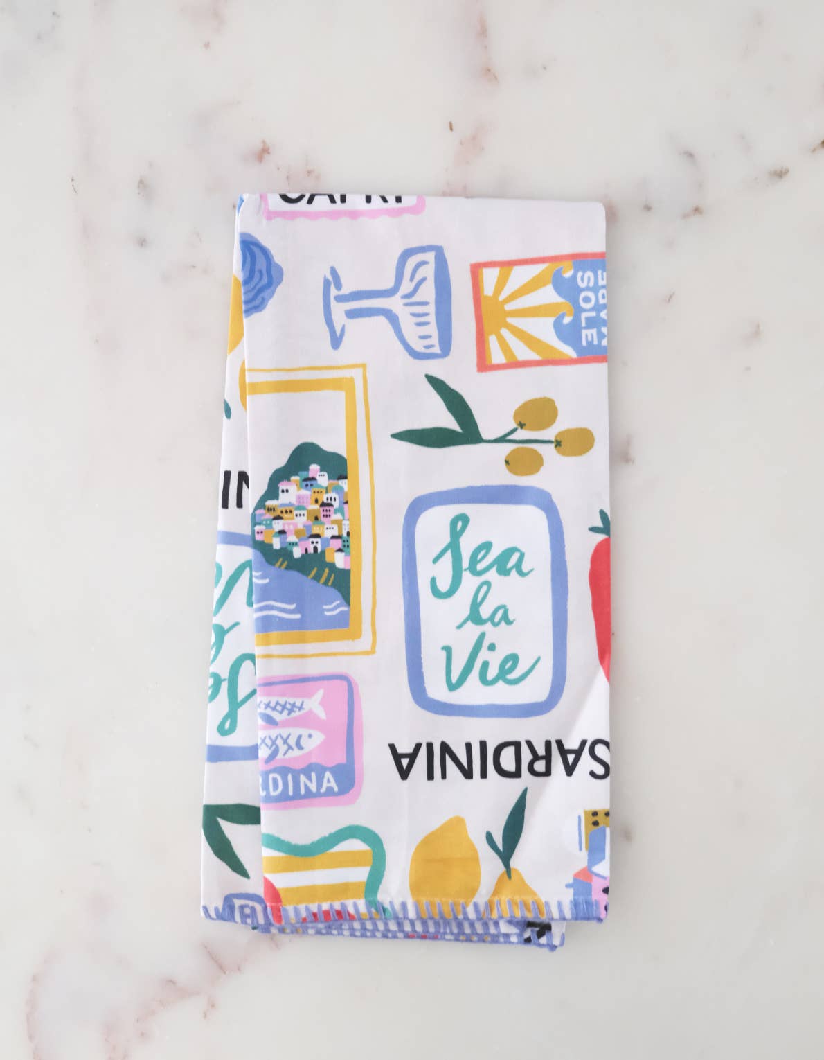 Cotton Tea Towel with Embroidered Detail | Al Fresco