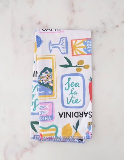 Cotton Tea Towel with Embroidered Detail | Al Fresco