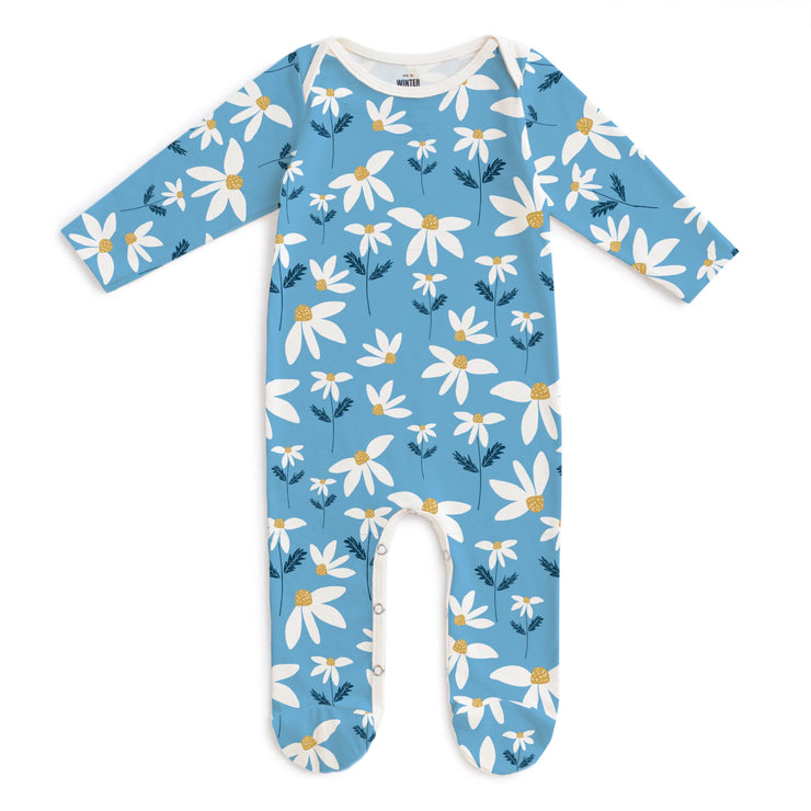 Footed Romper | Blue Daisies