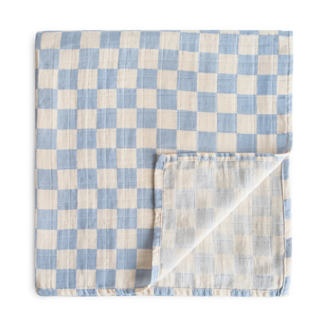 Blue Check Muslin Swaddle