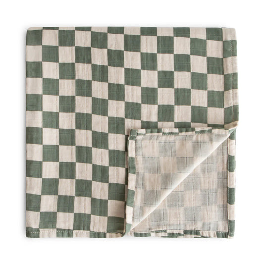 Olive Check Muslin Swaddle