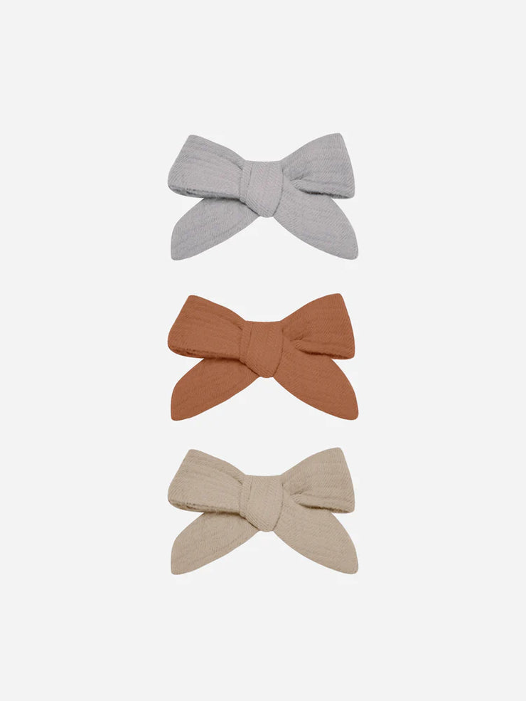 bow w. clip, set of 3 | periwinkle, clay, + oat