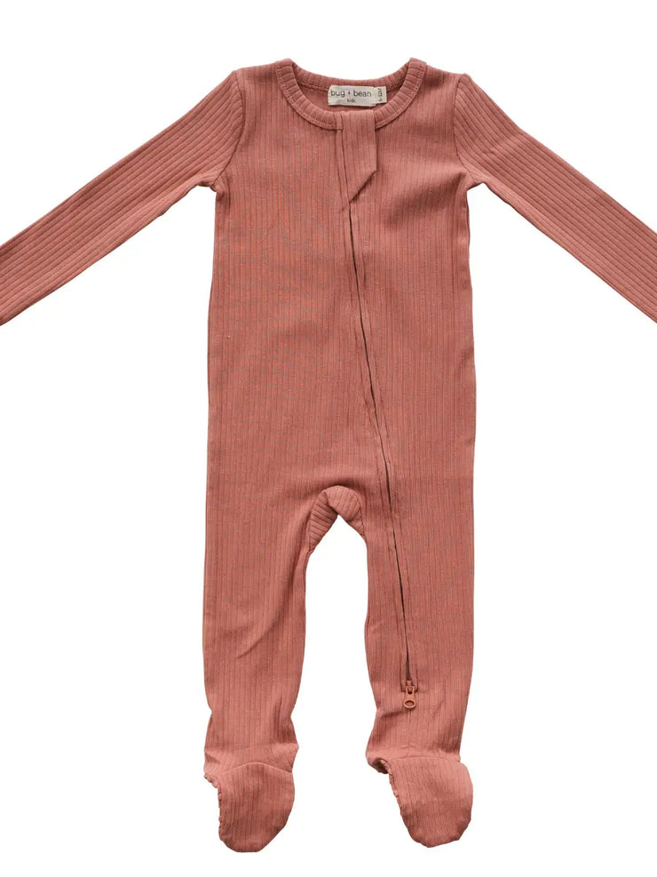 Organic Cotton Ribbed Footie | Terracotta