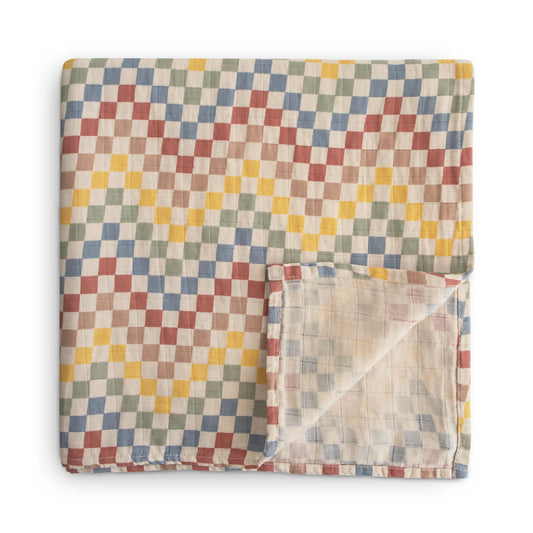 Retro Check Muslin Swaddle Blanket