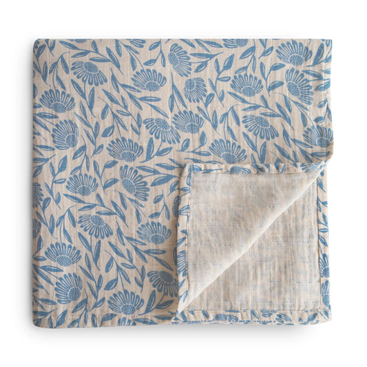 Blue Flowers Muslin Swaddle