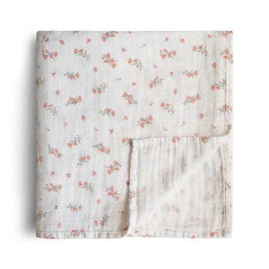 Pink Flowers Muslin Swaddle