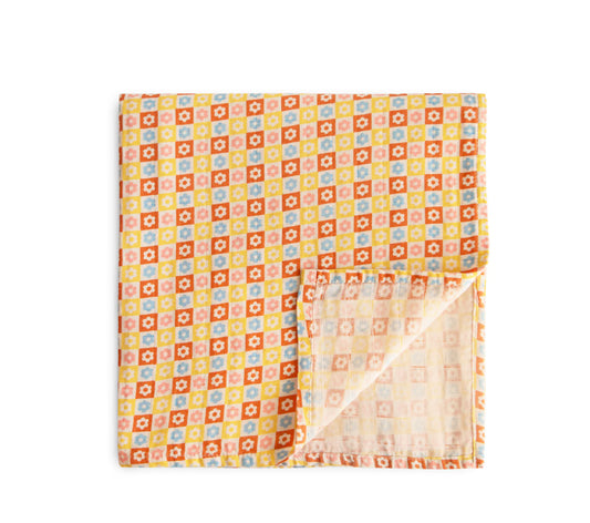 Happy Flowers Check Muslin Swaddle