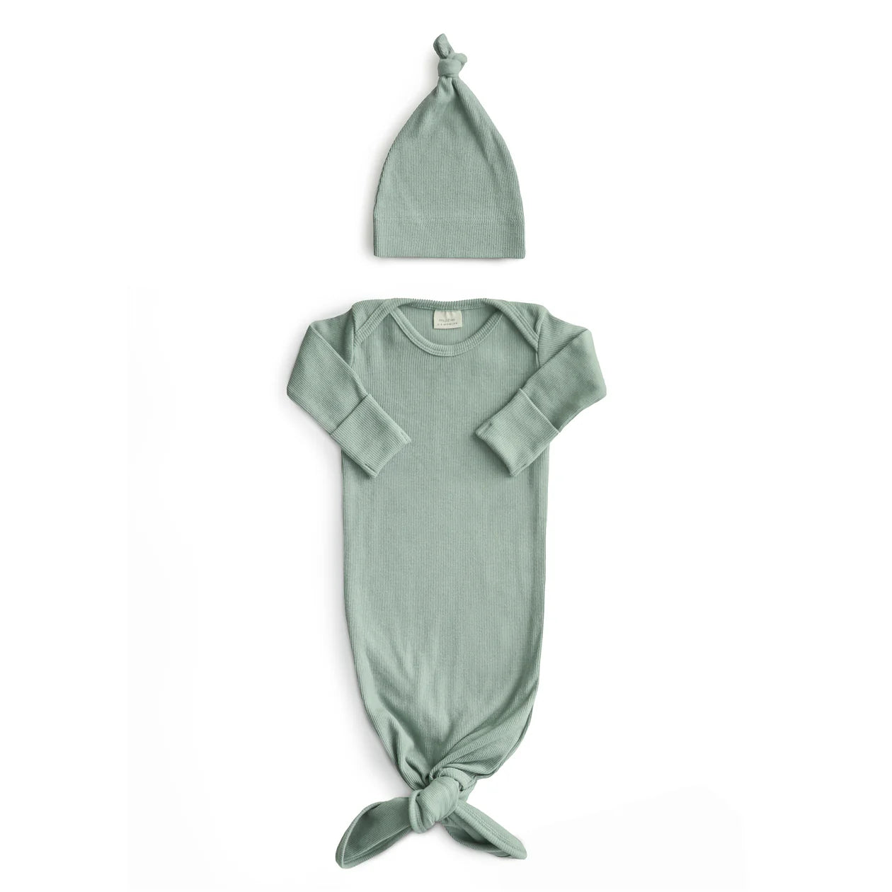 Roman Green Ribbed Knotted Baby Gown + Beanie Set