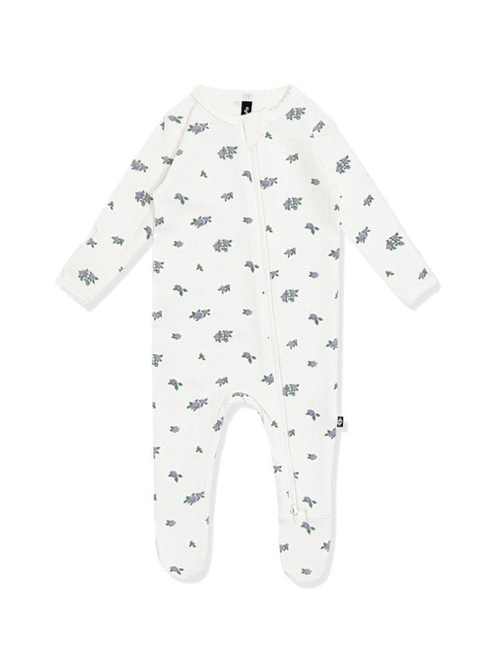 Pointelle Zippered Footie in Spray Rose