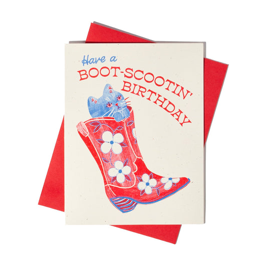 Boot-Scootin' Birthday Risograph Card