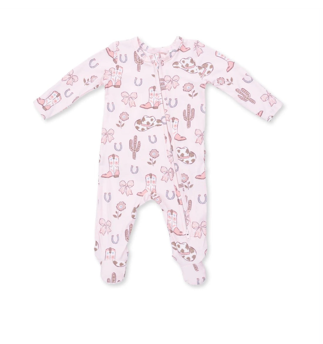 Cowgirl Boots and Bows 2 Way Ruffle Back Zipper Footie
