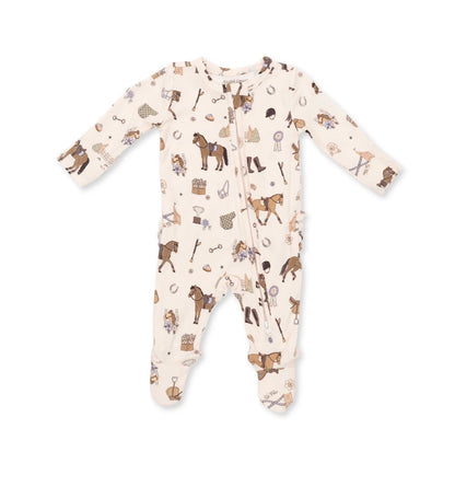 Pretty Equestrian 2 Way Ruffle Back Zipper Footie