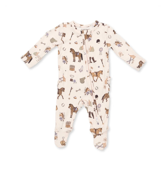 Pretty Equestrian 2 Way Ruffle Back Zipper Footie