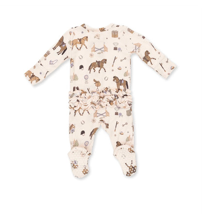 Pretty Equestrian 2 Way Ruffle Back Zipper Footie