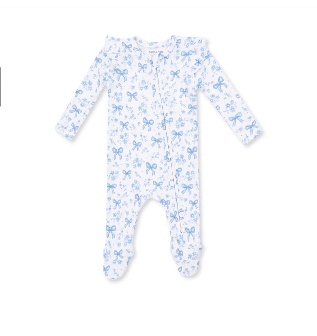 Blue Bows and Flowers 2 Way Ruffle Sleeve Zipper Footie