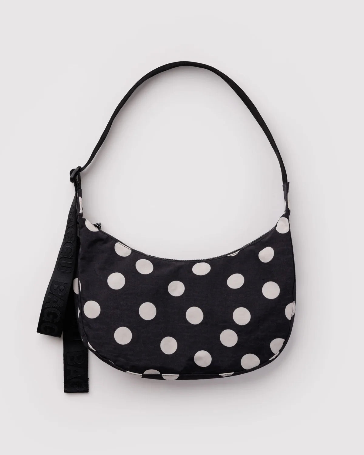 Black and Cream Polka Dot Medium Nylon Crescent Bag