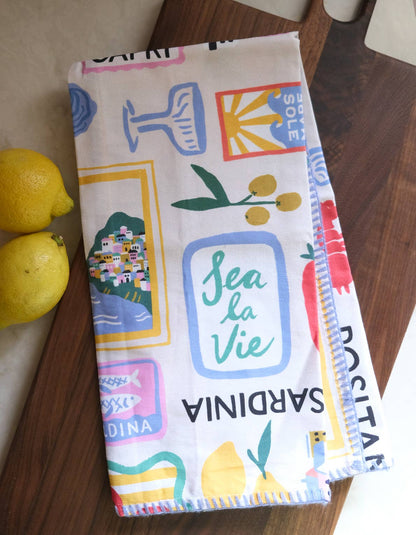 Cotton Tea Towel with Embroidered Detail | Al Fresco