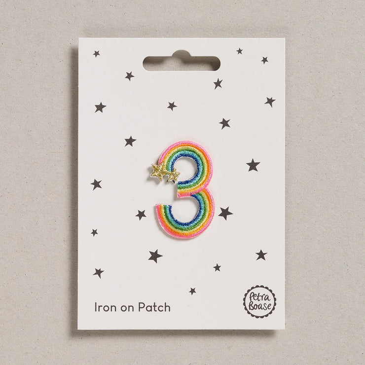 Rainbow Number 3 Iron on Patch