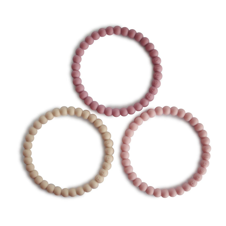 Pearl Teething Bracelet | Linen, Peony, and Pale Pink.